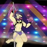  2022 anthro clothed clothing fire harness hisuian_typhlosion lights looking_at_viewer male male_stripper nintendo pok&eacute;mon pok&eacute;mon_(species) pole regional_form_(pok&eacute;mon) rhode_arts signature skimpy solo stripper_pole video_games 