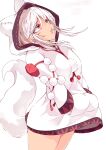  adapted_costume cigarette grey_hair highres hood hoodie inubashiri_momiji kagami_toufu looking_up red_eyes short_hair smoking tail touhou white_hair white_hoodie wolf_tail 