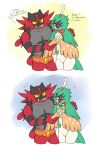  2koma absurd_res anthro clawed_fingers comic decidueye dialogue duo english_text eyewear feathered_arms female glasses hatching hi_res humor incineroar lavenderaraliya male nintendo pok&eacute;mon pok&eacute;mon_(species) question_mark simple_background sprigatito surprised_expression text video_games white_background yellow_eyes 