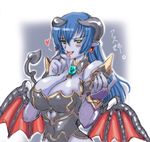  artist_request astaroth_(shinrabanshou) black_sclera blue_skin breasts demon_girl horns huge_breasts pointy_ears red_wings shinrabanshou solo tail wings 
