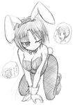  animal_ears bunny_ears bunnysuit graphite_(medium) greyscale kashiwaba_tomoe mole mole_under_eye monochrome naruse_mamoru pantyhose rozen_maiden sketch solo traditional_media 