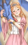  1girl bestiality blonde_hair breasts cheating cleavage dragon dragon_lord dragon_quest dragon_quest_i happy licking long_hair netorare petting princess_laura saliva small_breasts smile standing xiin 