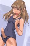  artist_request blush brown_hair censored closed_eyes copyright_request erection futanari long_hair mosaic_censoring one-piece_swimsuit penis school_swimsuit school_swimsuit_flap solo swimsuit wet 
