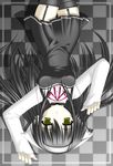  animal_ears black_hair cat_ears copyright_request dress garter_straps hairband hypnotic-trance long_hair long_sleeves solo thighhighs upside-down zettai_ryouiki 