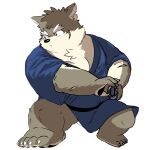  anthro asian_clothing avoid_posting brown_body brown_fur canid canine canis chibi clothing domestic_dog drawing_sword east_asian_clothing eyebrows fundoshi fur hi_res japanese_clothing katana kimono knkdk3 lifewonders male mammal melee_weapon moritaka scar solo sword thick_eyebrows tokyo_afterschool_summoners underwear video_games weapon 