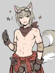  animal_humanoid black_text brown_clothing brown_kerchief brown_neckerchief canid canid_humanoid canine canine_humanoid clothed clothing crossgender ear_tuft fox_humanoid ftm_crossgender fur fur_tuft gesture gloves grey_background grey_body grey_fur grey_hair grey_tail hair handwear humanoid inner_ear_fluff kerchief lily_the_mechanic lost_pause male mammal mammal_humanoid neckerchief open_mouth pink_tongue red_clothing simple_background solo teeth text thumbs_up tongue tuft wanaca 