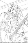  2022 anthro breasts canid canine collar electric_guitar female fox fur guitar hair hi_res mammal microphone musical_instrument open_mouth plucked_string_instrument small_breasts solo stasis_delirium string_instrument 