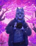 animated anthro blinking camera camera_flash canid canine canis cherry_blossom cherry_blossom_tree cherry_tree dante_kinkade front_view fruit_tree hi_res mad-ni male mammal nature plant solo taking_picture tree wolf 