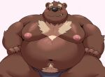  12beat13 2022 anthro belly big_belly black_nose blush cute_fangs eyes_closed humanoid_hands kemono male mammal moobs navel nipples overweight overweight_male solo ursid 