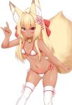  2022 5_fingers accessory ahoge animal_humanoid bikini blonde_hair blush breasts brown_body brown_fur canid canid_humanoid canine canine_humanoid clothing cute_fangs dipstick_ears female fingers fluffy fox_humanoid fox_shadow_puppet fur gesture hair hair_accessory hi_res horokusa0519 humanoid inner_ear_fluff legwear mammal mammal_humanoid multicolored_ears navel portrait red_eyes small_breasts solo swimwear tanned tanned_skin thigh_highs three-quarter_portrait tuft white_body white_fur womb_tattoo yellow_body yellow_fur 