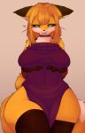  &lt;3 anthro bare_shoulders bedroom_eyes big_breasts biped black_nose black_sclera blush breasts brown_body brown_clothing brown_ears brown_fur brown_legwear brown_pawpads brown_stockings brown_thigh_highs canid canine chipar choker claws clothed clothing colored curvy_figure cute_fangs dipstick_ears dipstick_tail dress eyelashes female finger_claws fluffy fluffy_tail fox front_view fully_clothed fur green_eyes hair hand_on_breast hands_under_breasts hi_res holding_breast inner_ear_fluff jewelry kemono legwear long_hair looking_at_viewer mammal markings mature_anthro mature_female monotone_hair multicolored_body multicolored_ears multicolored_fur multicolored_tail narrowed_eyes necklace orange_body orange_ears orange_fur orange_hair orange_tail pawpads portrait purple_choker purple_clothing purple_dress purple_jewelry purple_necklace seductive shaded simple_background sitting sitting_on_tail skindentation smile solo stockings tail_markings tan_background thick_thighs thigh_highs three-quarter_portrait tuft two_tone_ears two_tone_tail voluptuous whiskers white_body white_fur white_inner_ear_fluff white_tail wide_hips 