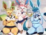  anthro anthrofied breasts burgerkiss canid canine clothing conditional_dnp cute_fangs eevee eeveelution female glaceon hi_res leafeon looking_at_viewer mammal nintendo pok&eacute;mon pok&eacute;mon_(species) school_uniform sylveon thick_thighs uniform video_games 