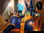  anthro blue_body blue_fur bulge canid canine fur genital_outline genitals hi_res lucario male mammal nezirozi nintendo penis penis_outline pok&eacute;mon pok&eacute;mon_(species) ruins_style_lucario solo video_games 