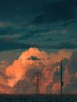  absurdres cloud commentary_request crescent_moon cumulonimbus_cloud evening grass highres lamppost moon no_humans original outdoors power_lines scenery shuu_illust sky transmission_tower utility_pole 