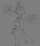  anthro bodily_fluids canid canine clothing confusion diane_foxington dreamworks dress eyebrows female fox jewelry mammal monochrome necklace purse raised_eyebrows sketch solo solo_focus speech_bubble sweat sweatdrop tabuley tagme the_bad_guys 