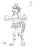  2022 alcohol anthro ballpoint beer beer_foam beer_glass beverage breasts cleavage clothed clothing equid equine female fully_clothed fur greyscale hair horse kacey looking_at_viewer mammal monochrome paper shirt smile solo tank_top topwear waiter 