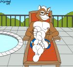  2019 absurd_res anthro areola artist_name brown_body brown_fur canid canine chair clothed clothing detailed_background digital_media_(artwork) doritohead feet fingers foot_focus fox fox_mccloud fur furniture green_eyes hair hi_res long_tail looking_at_viewer lounge_chair lounging male mammal multicolored_body multicolored_fur muscular muscular_anthro muscular_male nintendo nipples outside pecs short_hair signature sitting smile solo star_fox swimming_pool swimming_trunks swimwear toes topless topless_anthro topless_male two_tone_body two_tone_fur video_games white_body white_fur white_hair 