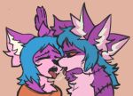  6_ears alien anonymous_artist anthro blue_hair bodily_fluids canid canine duo fennec fox fur hair hi_res litho_egeviny litho_sandoval male male/male mammal multi_ear pink_body pink_fur purple_body purple_fur red_eyes saliva saliva_string stiches tagme 