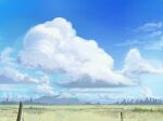  ariken blue_sky cloud commentary_request day fence grass grasslands landscape meadow nature no_humans original outdoors plant procreate_(medium) rainbow scenery sky still_life 