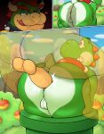 &lt;3 anal anal_penetration anus apple balls belly big_butt big_mouth_(anatomy) bodily_fluids bowser butt butt_heart cloud collar doggystyle duo erection eyebrows fangs food forced from_behind_position fruit genitals grass green_body green_yoshi hair hi_res hill horn koopa looking_down looking_down_at_partner male male/male mario_bros nintendo orange_eyebrows orange_eyes orange_hair penetration pipe plant rape red_shell scales scalie sex shadow shell shrub sky spiked_collar spikes spikes_(anatomy) struggling struggling_to_fit stuck stuck_in_pipe sweat tears teeth thick_eyebrows thick_thighs tongue tongue_out translucent warp_pipe yellow_body yoshi zlut385