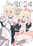  2girls absurdres animal_ear_fluff animal_ears ayumi_(ayumi05888572) blonde_hair blue_eyes blue_hair breasts collar colored_inner_animal_ears dog_ears dog_girl fang finger_counting fuwawa_abyssgard fuwawa_abyssgard_(1st_costume) hair_ornament highres hololive hololive_english long_hair mococo_abyssgard mococo_abyssgard_(1st_costume) multicolored_hair multiple_girls no_nose open_mouth pink_eyes pink_hair short_hair siblings sisters sketch skin_fang streaked_hair twins virtual_youtuber x_hair_ornament 