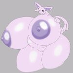 2024 anthro areola belly big_belly big_breasts breasts eeveelution espeon female forehead_gem generation_2_pokemon genitals hand_on_breast hi_res huge_breasts huge_thighs hyper hyper_breasts hyper_thighs looking_at_breasts looking_down nintendo nipples nude open_mouth overweight overweight_anthro overweight_female pokemon pokemon_(species) purple_body purple_sclera pussy simple_background solo standing tail tha_randomu thick_thighs white_eyes
