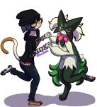 absurd_res anthro duo epic_games felid feline female female/female fortnite frizzmake generation_9_pokemon hi_res looking_back mammal meow_skulls_(fortnite) meowscarada narrowed_eyes nintendo paws pokemon pokemon_(species) tail