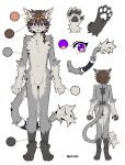 2023 5_fingers anthro biped brown_hair claws countershade_fur countershade_torso countershading dipstick_tail domestic_cat felid feline felis fingers fur grey_body grey_fur hair hi_res inner_ear_fluff male mammal markings miri model_sheet pawpads purple_eyes simple_background smile solo tail tail_markings tuft white_background