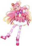  1girl :d blonde_hair blush boots commentary_request crown cure_wonderful dress earrings eyelashes fpminnie1 gradient_hair hair_ornament hairband happy highres inukai_komugi jewelry long_hair looking_at_viewer magical_girl multicolored_hair open_mouth pantyhose pink_eyes pink_footwear pink_hair precure puffy_short_sleeves puffy_sleeves short_sleeves simple_background sketch smile solo standing striped striped_pantyhose two-tone_hair two_side_up white_background wonderful_precure! 