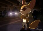 2019 ambiguous_species anthro artist_name bottomwear canid canine car clothing disney eyewear fennec finnick_(zootopia) footwear fox fur group male mammal multicolored_body multicolored_fur shoes short shorts sunglasses tattoo two_tone_body two_tone_fur vehicle xxsparcoxx zootopia