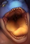 &lt;3 anthro bodily_fluids close-up crocodile crocodilian crocodylid duo eyewear glasses hi_res krawetzki macro male male/male micro mouth_shot open_mouth oral_vore reptile saliva scalie size_difference soft_vore swallowing teeth text throat tongue tongue_out uvula vore willing_prey