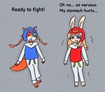  2girls barefoot fox furry helmet multiple_girls original rabbit taekwondo 