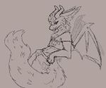 2024 anthro baggy_clothing baggy_pants belly chest_tuft claws clothed clothing crop_top digital_media_(artwork) dragon english_text fangs fluffy_hypocrite fur furred_dragon hair horn hybrid long_ears long_tail looking_at_viewer male mammal mozzie_(red) navel shirt simple_background solo tail teeth text topwear tuft upset wings