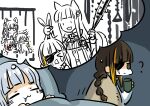  &gt;_o 5girls :3 :d =_= animal_ears anti-rain_(girls&#039;_frontline) black_eyes blanket blonde_hair blunt_bangs braid brown_hair chain chibi chinese_commentary closed_eyes closed_mouth club_hair_ornament commentary_request cup dreaming drooling eyepatch girls&#039;_frontline grabbing_another&#039;s_ear green_hair grey_hair hand_on_another&#039;s_ear highres hk416_(girls&#039;_frontline) holding holding_cup holding_weapon iron_bars jacket jitome kemonomimi_mode long_hair long_sleeves looking_back m16a1_(girls&#039;_frontline) m4_sopmod_ii_(girls&#039;_frontline) m4a1_(girls&#039;_frontline) mug multicolored_hair multiple_girls o_o one_eye_closed open_mouth partially_colored pillow purple_hair rabbit_ears rabbit_tail red_hair scar scar_across_eye scared single_braid sleeping smile spiked_bat square_mouth st_ar-15_(girls&#039;_frontline) streaked_hair su_xiao_jei sweatdrop tail teardrop_facial_mark tears thought_bubble trembling under_covers very_long_hair weapon wolf_ears wolf_tail |_| 
