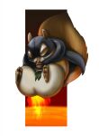 anthro armello big_butt burning butt butt_on_fire cape clenched_teeth clothing eyes_closed female fifybear fire fluffy fluffy_tail hand_on_butt hi_res lava mammal mask pain rodent sciurid solo tail teeth tree_squirrel twiss_(armello)
