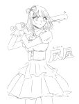  1girl baseball_bat closed_mouth commentary_request corset dress gloves hair_ribbon holding holding_baseball_bat original puffy_short_sleeves puffy_sleeves ribbon sakashima_0822 short_hair short_sleeves sketch solo sparkle translation_request 