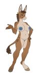 5_fingers alpha_channel anthro asinus blue_eyes blue_nipples breasts brown_body brown_eyebrows brown_fur brown_hooves donkey ear_tag equid equine eyebrows female fingers fur genitals hi_res hooves mammal multicolored_body multicolored_fur navel nipples pussy sabrecats scrap_(cow_of_fire) slightly_chubby slightly_chubby_anthro slightly_chubby_female solo standing tail tail_tuft tuft