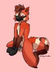 ailurid anthro chastity_cage chastity_device embarrassed exposed genitals hi_res humiliation ironthepandafox male mammal mitts muzzle_(object) muzzled nude_male penis red_panda skylardoodles small_penis solo