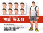  1boy ^_^ backpack bag bara blush camouflage camouflage_shorts closed_eyes copyright_request drooling expression_chart facial_hair full_body highres male_focus mouth_drool muscular muscular_male o_o ruizu_(takakisan503) second-party_source shirt shoes short_hair short_shorts shorts sideburns sideburns_stubble sneakers solo sparkle standing stubble t-shirt tachi-e translation_request undercut 