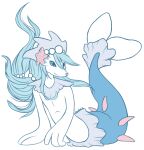  2016 3_fingers aludrakijurorin anthro arm_support asterozoan blue_body blue_eyes blue_hair closed_smile echinoderm fingers flipper_hands gem hair long_hair lying male mammal marine nintendo nude pearl_(gem) pink_nose pinniped pinup pok&eacute;mon pok&eacute;mon_(species) pose primarina raised_tail semi-anthro simple_background solo starfish tohora video_games white_background white_body 