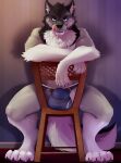 absurd_res anthro awkore big_bulge bulge canid canine canis chair clothing ear_piercing ear_ring furniture hi_res jonas-puppeh male mammal on_chair piercing ring_piercing sitting sitting_on_chair solo tongue underwear whiskers wolf