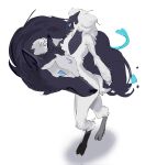  1girl animal_ears animal_feet body_fur closed_mouth from_side furry furry_female green_eyes grey_fur highres hooves kindred_(league_of_legends) lamb_(league_of_legends) league_of_legends long_hair mask settits sheep_ears sheep_tail sketch standing tail wolf_(league_of_legends) 
