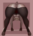 2024 anthro bent_over bent_over_with_legs_held_straight big_butt black_clothing black_eyes black_fingerless_gloves black_gloves black_handwear black_legwear black_thigh_highs border breasts brown_body brown_fur brown_hooves brown_nose brown_tail butt butt_focus cleavage clothed clothing colored deer digital_media_(artwork) eyelashes fan_character female fingerless_gloves flexible fur furrowed_brow glistening glistening_body gloves glowing glowing_eyes handwear hi_res holding_object hooves legwear looking_at_viewer low-angle_view mammal multicolored_body narrowed_eyes partially_clothed pink_background pink_border pupils rear_view shaded short_tail simple_background simple_shading solo standing tail tan_body tan_fur thick_eyelashes thick_thighs thigh_highs two_tone_body voreion yellow_sclera