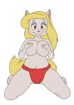 2024 absurd_res alpha_channel animaniacs anthro big_breasts biped black_eyes blonde_hair breast_squish breasts closed_smile clothed clothing covering covering_breasts covering_own_breasts covering_self eyebrows female fluffy fluffy_tail front_view hair half-closed_eyes hi_res kneeling long_hair looking_at_viewer mammal minerva_mink mink minum mouth_closed mustelid musteline narrowed_eyes navel panties panties_only pink_nose red_clothing red_panties red_underwear smile solo squish tail topless topless_female true_musteline underwear underwear_only warner_brothers white_body