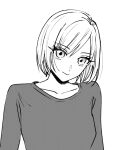  1girl closed_mouth collarbone commentary_request eyelashes greyscale head_tilt looking_at_viewer monochrome original sakashima_0822 screentones shirt short_hair simple_background solo upper_body 