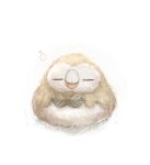  =_= absurdres animal_focus bird commentary drooling fat full_body highres no_humans open_mouth pokemon pokemon_(creature) rowlet saliva simple_background sitting sleep_bubble sleeping solo tensaitou_tou white_background 