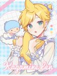  +_+ 2boys :o blonde_hair blue_background blue_bow blue_eyes blue_hair bow character_name checkered_background cloud collar earrings frilled_collar frilled_sleeves frilled_wrist_cuffs frills hair_bow hands_up highres holding holding_pillow jewelry kagamine_len kiki_(little_twin_stars) long_sleeves looking_at_viewer multiple_boys parted_lips pillow project_sekai sanrio see-through see-through_sleeves short_hair star_(symbol) star_earrings upper_body vocaloid waka_(wk4444) wrist_cuffs yellow_nails 