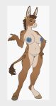 5_fingers anthro asinus blue_eyes blue_nipples breasts brown_body brown_eyebrows brown_fur brown_hooves donkey ear_tag equid equine eyebrows female fingers fur genitals hi_res hooves mammal multicolored_body multicolored_fur navel nipples pussy sabrecats scrap_(cow_of_fire) simple_background slightly_chubby slightly_chubby_anthro slightly_chubby_female solo standing tail tail_tuft tuft white_background