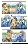 anthro blue_eyes blush buckteeth clothed clothing comic dialogue duo embarrassed english_text eyes_closed girly green_eyes hererochromia hi_res jay-r lagomorph leporid male mammal open_mouth rabbit teeth text tongue tongue_out url vix_(jay-r)