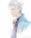  1boy bishounen blue_coat blue_eyes coat devil_may_cry_(series) devil_may_cry_3 hair_slicked_back highres male_focus solo vergil_(devil_may_cry) weibo_7054093389 white_hair 